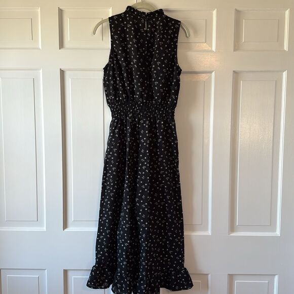 NWT MONTEAU BLACK DITSY FLORAL JUMPSUIT CROPPED MEDIUM RUFFLE - Picture 7 of 11